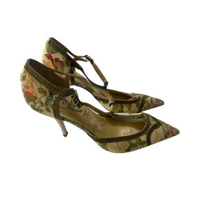 Latitude Femme Leather Snake Embossed Brown Heel Shoes Size 38 Made In Italy